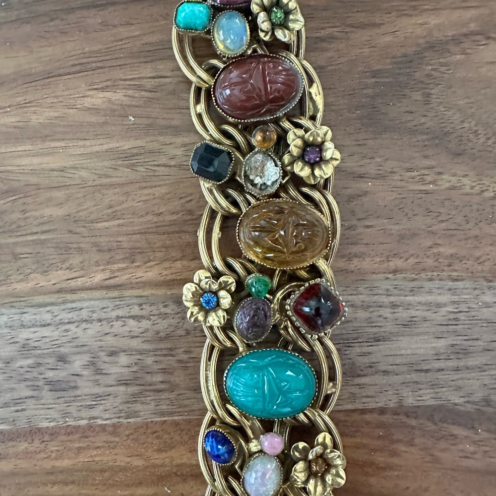 Vintage Artisan Gold and Multicolor Gemstone Bracelet
